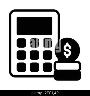 Taschenrechner mit Münzen, die den Vektor des Buchungskonzepts und das Symbol für die Geldberechnung angeben. Stock Vektor