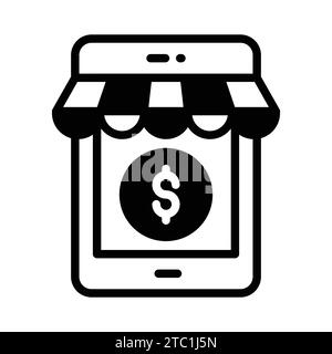 Dollarmünze im Telefon, Ein Konzept von M Commerce Icon, Mobile Shop Vektor Design. Stock Vektor