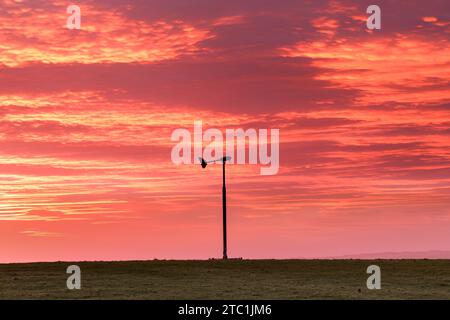 Teesdale, County Durham, Großbritannien. Dezember 2023. Wetter in Großbritannien. Die ländliche Aussage von der Warnung des roten Himmels am Morgen der Hirten scheint ein passendes Zeichen zu sein, wenn der Sturm Fergus sich heute Morgen Nordengland nähert. Quelle: David Forster/Alamy Live News Stockfoto