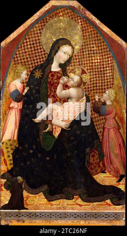 Madonna und Kind mit zwei Engeln und einem Spender 1941 von Giovanni di Paolo (Giovanni di Paolo di Grazia) Stockfoto