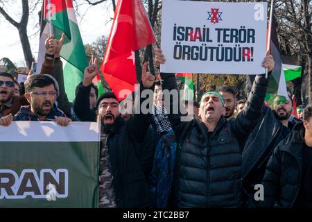 Fatih, Istanbul, Türkei. Dezember 2023. Pro-palästinensische Menschen schreien Slogans, während sie am DecemberÂ 10.Â 2023 vom Beyazit-Platz zur Hagia-Sofia-Moschee in Istanbul marschieren. (Kreditbild: © Tolga Uluturk/ZUMA Press Wire) NUR REDAKTIONELLE VERWENDUNG! Nicht für kommerzielle ZWECKE! Quelle: ZUMA Press, Inc./Alamy Live News Stockfoto