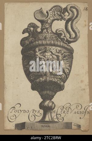 Vase mit einem Monster in der Mitte, zwei Nusskukopien und zwei flankierenden geflügelten weiblichen Figuren 1967 von Cherubino Alberti (Zaccaria Mattia) Stockfoto