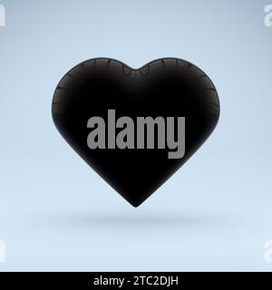 Schwarzes Herzsymbol auf weichem blauem Hintergrund. Für die Gestaltung von Karten, Postern, Bannern. 3D-Rendering. Stockfoto