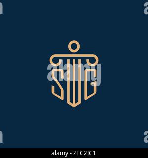 SG Initial für Anwaltskanzleienlogo, Anwaltslogo mit Säulensymbol Stock Vektor