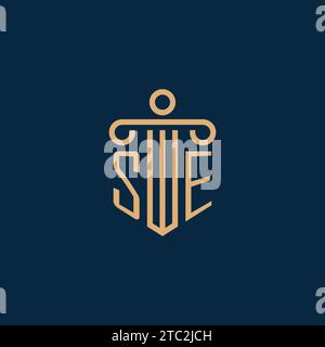 SE Initial für Anwaltskanzleienlogo, Anwaltslogo mit Säulensymbol Stock Vektor