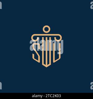 SU Initial für Anwaltskanzleienlogo, Anwaltslogo mit Säulensymbol Stock Vektor