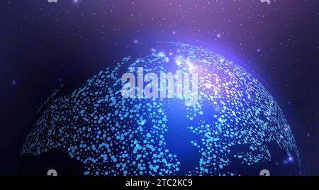 Futuristische Karte des Planeten. Weltkarte. Globalisierung Internet und Technologie, Cybersicherheit. Abstrakter Hintergrund mit leuchtendem Planeten Erde. Vektor Stock Vektor