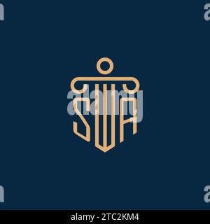 SA Initial für Anwaltskanzleienlogo, Anwaltslogo mit Säulensymbol Stock Vektor