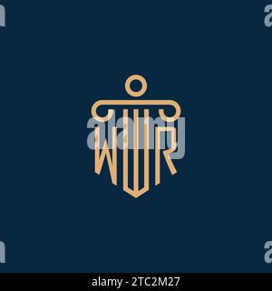 WR Initial für Anwaltskanzleienlogo, Anwaltslogo mit Säulensymbol Stock Vektor