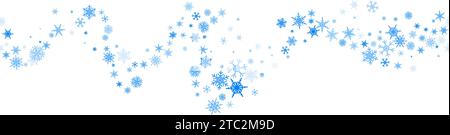 Hintergrund des Schneeflocken-Vektors. Einrichtung im gewellten Winterurlaub mit blauen Kristallelementen. Grafischer Eisrahmen isoliert auf weißem Hintergrund. Stock Vektor