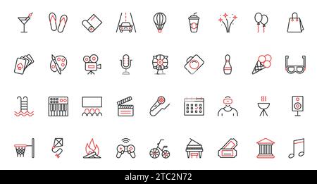 Grüne Energie Ökologie trendige rote schwarze dünne Linien Symbole stellen die Vektordarstellung ein. Umweltschutz, Öko-Startup-Technologie, Recyclinganlage, Mikroskopforschung, globale Erwärmung und Urbanisierung Stock Vektor