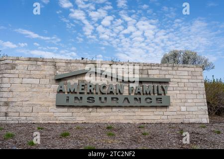 Unterschrift der American Family Insurance vor dem Hauptquartier in Madison, Wisconsin, USA Stockfoto