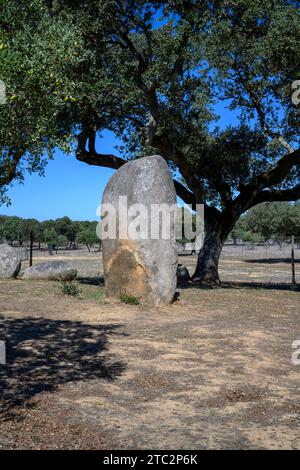 Cromeleque de Vale Maria do Meio das Vale Maria do Meio Cromlech ist ein megalithischer Steinkreis im Bezirk Evora in der Region Alentejo in Por Stockfoto