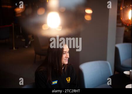 Göteborg, Schweden. Dezember 2023. Evelina Eriksson aus Schweden bei einer Presseveranstaltung mit Schweden während der IHF Frauen-Weltmeisterschaft am 10. Dezember 2023. Quelle: PS Photo / Alamy Live News Stockfoto