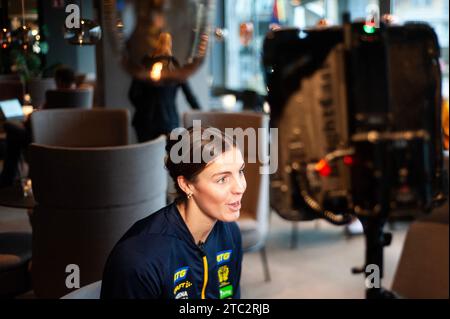 Göteborg, Schweden. Dezember 2023. Carin Strömberg aus Schweden bei einer Presseveranstaltung mit Schweden während der IHF Frauen-Weltmeisterschaft am 10. Dezember 2023. Quelle: PS Photo / Alamy Live News Stockfoto