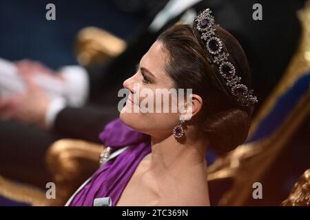 Stockholm, Schweden. Dezember 2022. Kronprinzessin Victoria während der jährlichen Nobelpreisverleihung in der Konzerthalle in Stockholm, Schweden, am 10. Dezember 2023. Foto: David Niviere/ABACAPRESS.COM Credit: Abaca Press/Alamy Live News Stockfoto