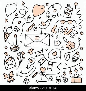 Set für Valentinstag. Elemente für die Konstruktion. Doodle-Illustration in flachem Stil. Isolierter Hintergrund Stock Vektor