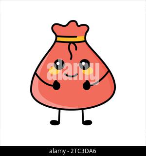 Santa Claus rote Tasche Emoticon Farbenelement. Comic Happy Charakter. Maskottchen der Emotionen. Frohes neues Jahr. Stock Vektor