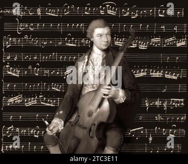 Carl Friedrich Abel, 1723–1787, deutscher Komponist, digital bearbeitet nach einem Gemälde von Thomas Gainsborough, Sonaten für Viola da Gamba und Bass, geschrieben in eigener Hand Stockfoto