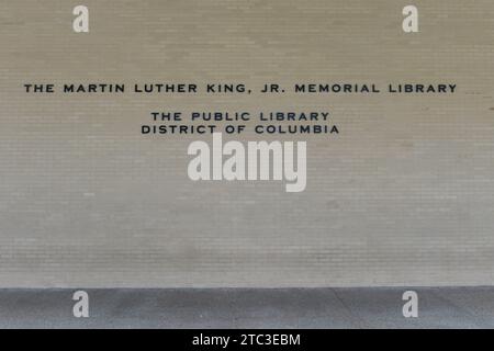 Das Martin Luther King Jr. Wandschild für das Gebäude der Memorial Library auf der G St NW in Washington DC Stockfoto