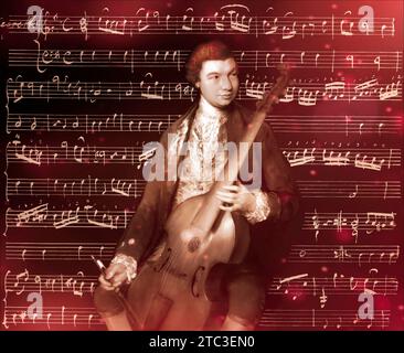 Carl Friedrich Abel, 1723–1787, deutscher Komponist, digital bearbeitet nach einem Gemälde von Thomas Gainsborough, Sonaten für Viola da Gamba und Bass, geschrieben in eigener Hand Stockfoto