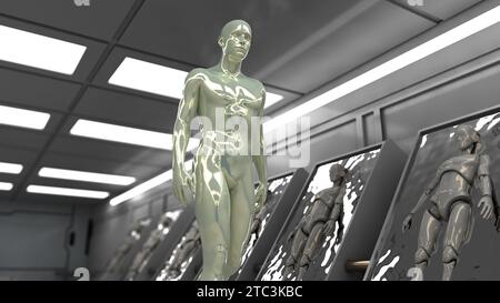 3D-Rendering. Humanoide Figuren und Sicifi-Szene Stockfoto