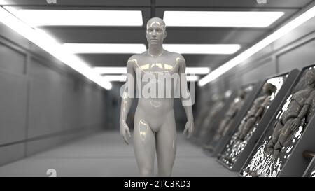 3D-Rendering. Humanoide Figuren und Sicifi-Szene Stockfoto