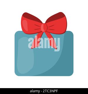 Blau verpackte Geschenkbox mit großer roter Schleife, Vektorillustration Stock Vektor