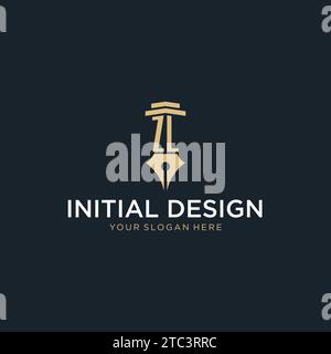 Initiallogo mit ZL-Monogramm, Füllfederhalter und Design-Ideen im Säulenstil Stock Vektor