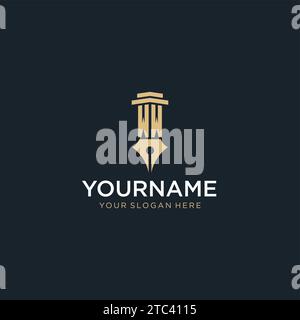 WW-Monogramm-Initiallogo mit Füllfederhalter und Design-Ideen im Säulenstil Stock Vektor