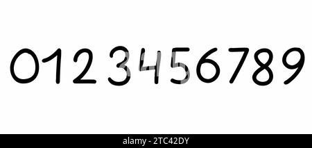 Moderne schwarze Ziffern Zahlen Schriftart von 0 bis 9 Schriftarten. Vektor-Illustration in Doodle Hand gezeichnetem Stil isoliert auf weißem Hintergrund. Für Logo, S. Stock Vektor