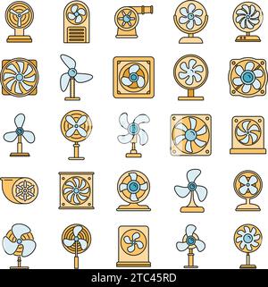Ventilatorgebläse-Symbole eingestellt. Kontursatz von Vektorsymbolen für Ventilatoren dünne Linie, flach auf weiß Stock Vektor