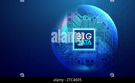 Cyber-Sicherheit in Big-Data-Schaltkreisen mit Sphere Shield. Blauer Technologiehintergrund Stock Vektor