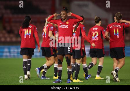 Melvine Malard von Manchester United feiert das dritte Tor ihrer Mannschaft während des Spiels der Barclays Women's Super League im Gaughan Group Stadium in London. Bilddatum: Sonntag, 10. Dezember 2023. Stockfoto