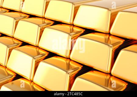 Hintergrund von Goldbarren, goldenen Bars. 3D-Rendering Stockfoto