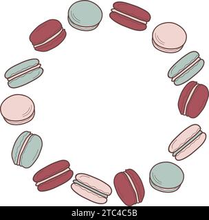 Kranz aus Makronen in Boho-Farben. Vektor flache Illustration des Desserts für Menü, Logo des Cafés oder Konditorgeschäfts. Stock Vektor