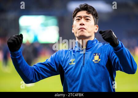 Brondby, Dänemark. Dezember 2023. Yuito Suzuki von Broendby, WENN er vor dem Oddset Cup Spiel zwischen Broendby IF und Aarhus GF im Brondby Stadium gesehen wurde. (Foto: Gonzales Photo/Alamy Live News Stockfoto