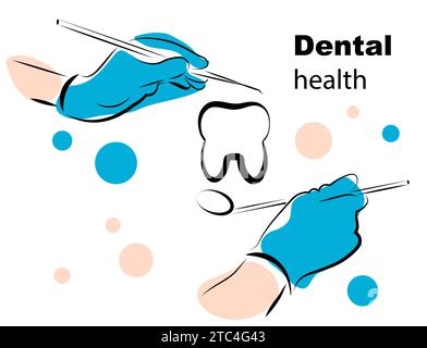 Zahnärztliche Untersuchung. Zahnärztliche Instrumente. Die Behandlung der Karies Stock Vektor