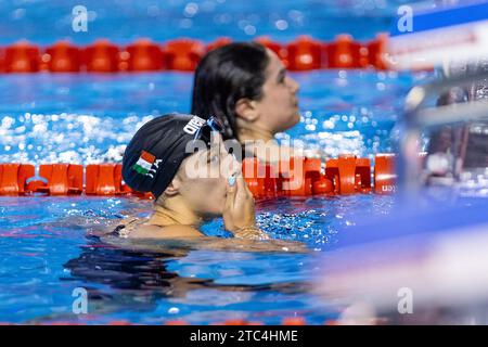 Nocentini Jasmine aus Italien nach dem dritten Platz während des 50-m-Breastroke-Finales von Womenâ&#x80;&#x99;bei der LEN Short Course Europameisterschaft 2023 am 10. Dezember 2023 in Otopeni, Rumänien Stockfoto