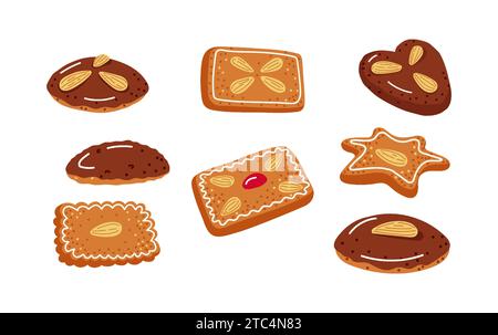 Set von lebkuchen oder deutschen weihnachtsplätzchen für die Winterzeit. Vektor-Illustration Stock Vektor