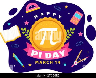 Happy Pi Day Vektor-Illustration am 14. März mit mathematischen Konstanten, griechischen Buchstaben oder gebackenem Süßkuchen im Urlaub Flat Cartoon Hintergrund Stock Vektor