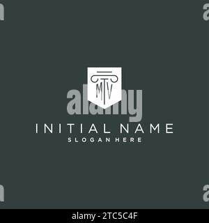 MV-Monogramm mit Säulen- und Schild-Logo, luxuriöses und elegantes Logo für Vektorgrafik von Anwaltskanzleien Stock Vektor