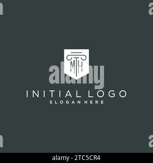 MH-Monogramm mit Säulen- und Schild-Logo, luxuriöses und elegantes Logo für Vektorgrafik von Anwaltskanzleien Stock Vektor