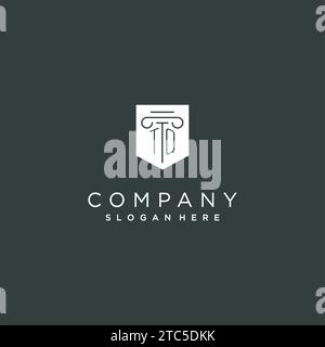 TQ-Monogramm mit Säulen- und Schild-Logo, luxuriöses und elegantes Logo für Vektorgrafik von Anwaltskanzleien Stock Vektor