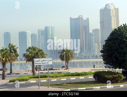 Die sich verändernde Skyline von Sharjah, VAE. Stockfoto