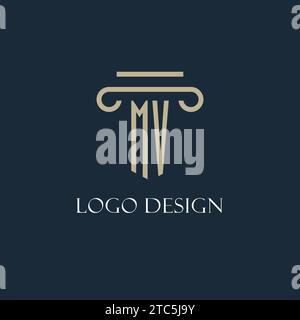MV-Initiallogo für Rechtsanwalt, Anwaltskanzlei, Anwaltskanzlei mit Design-Ideen für Säulen-Icons Stock Vektor