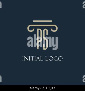 PS Initial Logo für Rechtsanwalt, Anwaltskanzlei, Anwaltskanzlei mit Designideen für Säulen-Icons Stock Vektor