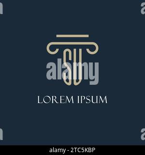 SU-Anfangslogo für Rechtsanwalt, Anwaltskanzlei, Anwaltskanzlei mit Design-Ideen für Säulen-Icons Stock Vektor