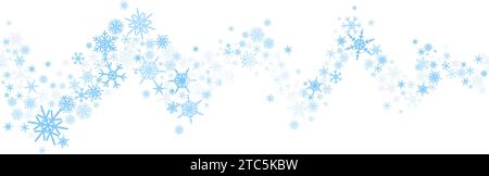 Hintergrund des Schneeflocken-Vektors. Einrichtung im gewellten Winterurlaub mit blauen Kristallelementen. Grafischer Eisrahmen isoliert auf weißem Hintergrund. Stock Vektor