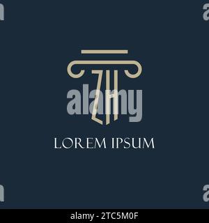 ZH Initial Logo für Rechtsanwalt, Anwaltskanzlei, Anwaltskanzlei mit Designideen für Säulen-Icons Stock Vektor